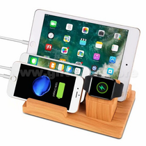 Bamboo USB Charging Station＆Phone stand with 4 USB Ports