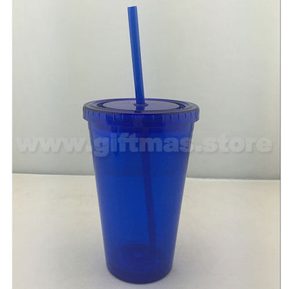 Double Wall Tumbler with Screw Top Lid and Straw