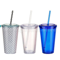 Double Wall Tumbler with Screw Top Lid and Straw