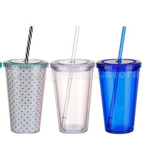 Double Wall Tumbler with Screw Top Lid and Straw