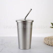 Metal Double-wall Tumbler with Screw Top Lid and Straw