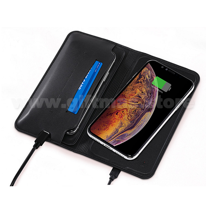 Leather Wallet with Wireless Power Bank Charger