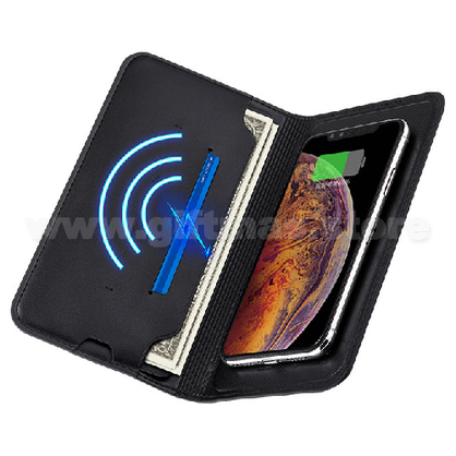 Leather Wallet with Wireless Power Bank Charger